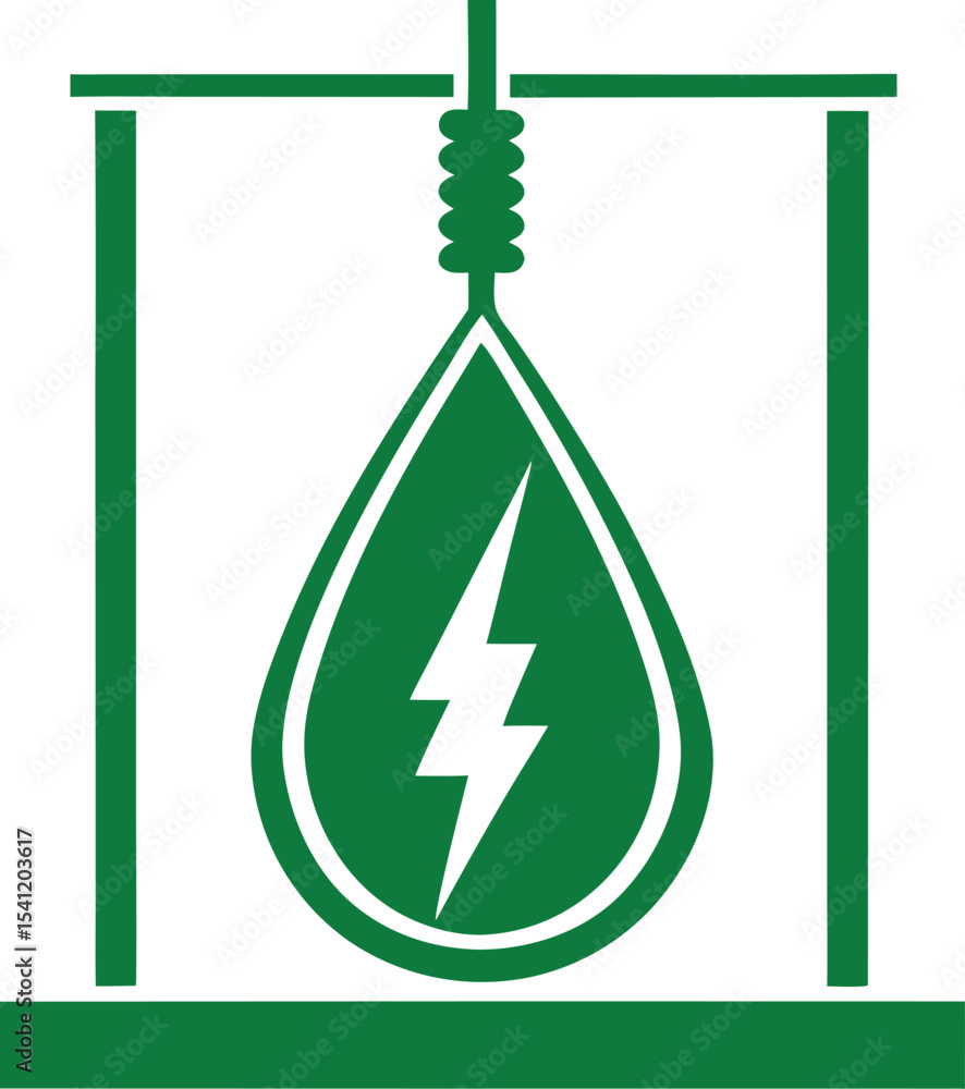 Poster green abstract illustration of a noose with a lightning bolt suitable for design projects