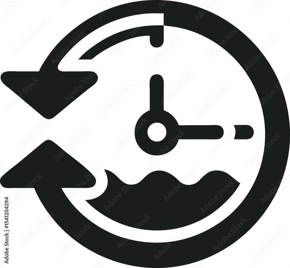 Poster silhouette representation of a flexible schedule concept with a clock and wavy arrow symbol