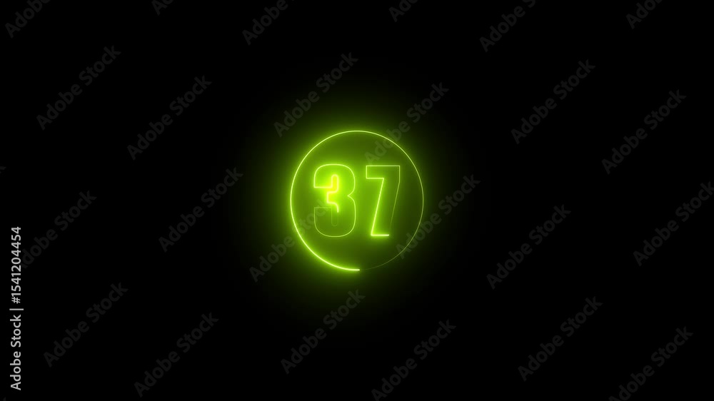 Aufkleber colorful neon lit number 37 with circular glow. sleek and abstract number design for digital project