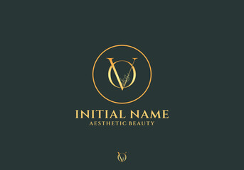 Letter Vo Beauty Logo with Flourish Ornament Luxury	