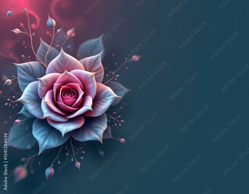 Poster fractal rose design element positioned on the left side with ample copy space on the right for broch