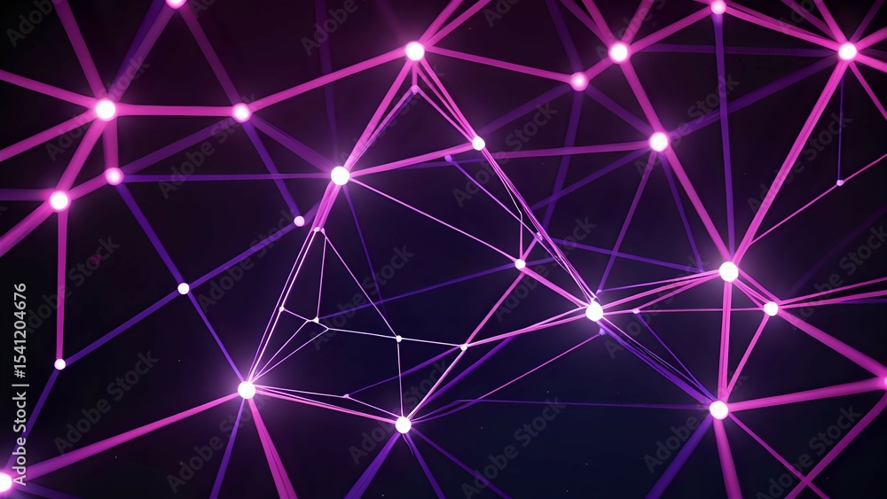Poster abstract pink and purple network connection glowing nodes and lines