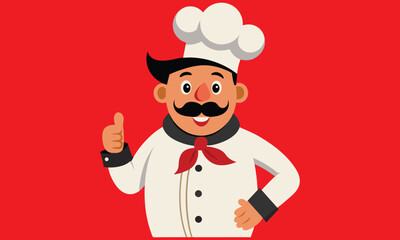 Happy chef giving thumbs up cartoon illustration isolated on white background