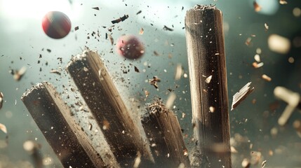 3d render Cricket Wicket Destruction: Intense Action Photo AI generative