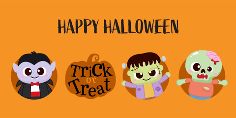 Cute Halloween characters greeting card cartoon design