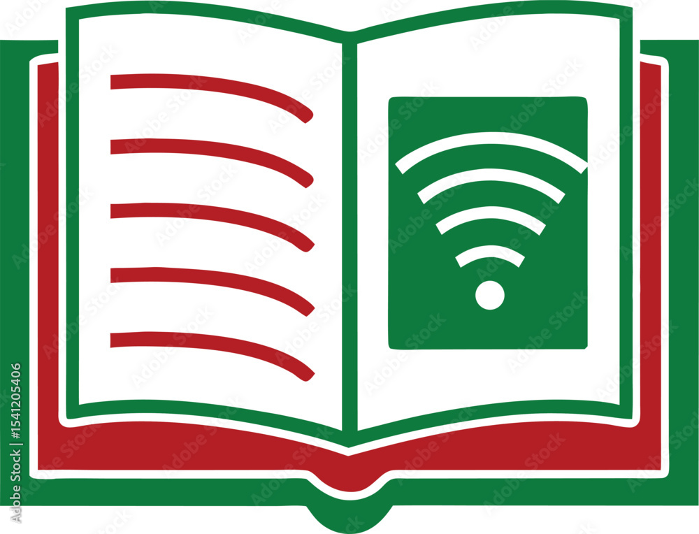 Aufkleber Open book with wireless wifi symbol for digital reading connection
