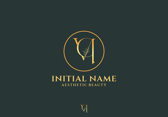 Letter Vq Beauty Logo with Flourish Ornament Luxury	