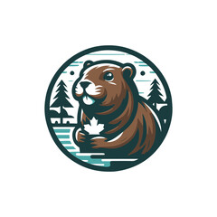 beaver logo design, vector illustration Canadian icon logo design concept. Beaver day illustration. Beaver Mascot Logo for Sport and Esport, Cartoon Beaver Mascot.	American and Canadian animal.