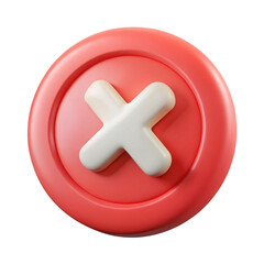 3d realistic coral red cancel button icon isolated on transparent background