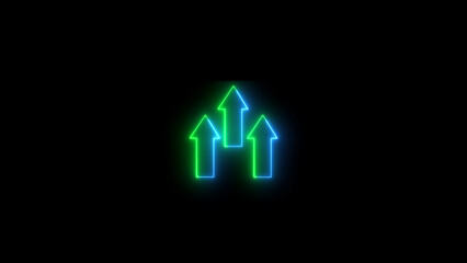 Glowing line up arrow icon. neon upwards, pulsating. growth business, economy, finance and success concept.