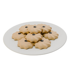 3D illustration of kue semprit, a traditional cookie topped with chocolate, perfect for dessert and snack visuals, offering a sweet and creamy taste.