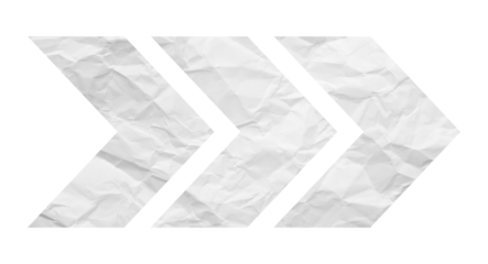 White crumpled paper arrow isolated on transparent background