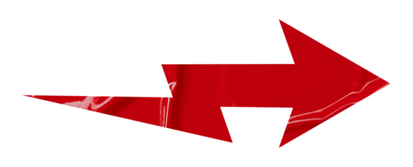 Red crumpled paper arrow isolated on transparent background