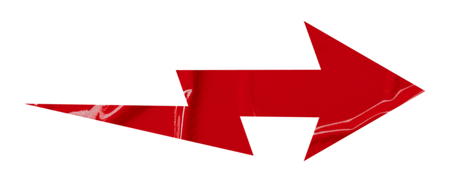 Red crumpled paper arrow isolated on transparent background
