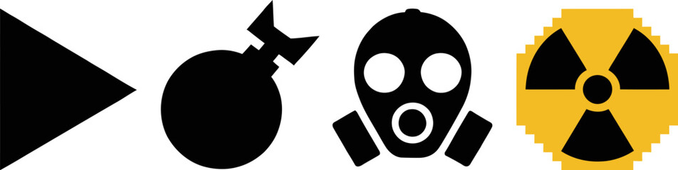 Fototapeta premium Understanding the dangers: a visual representation of war, bomb, gas mask, and radiation warning symbol editable stock vector illustration