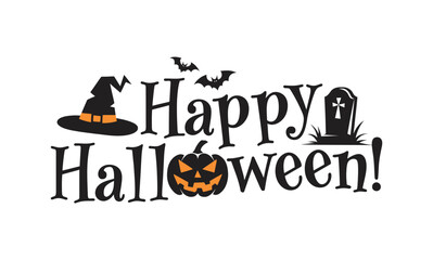 Fototapeta premium Happy Halloween Spooky Witch Hat Pumpkin Tombstone Clipart