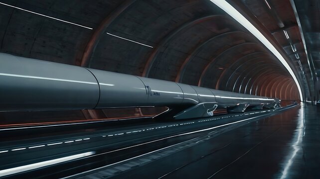 High-Speed Hyperloop Transportation System Racing Through a Futuristic Tunnel