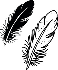 Obraz premium Feather black silhouette Hand drawing a sketch of feather icons