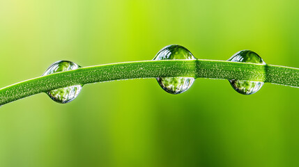 Close-up of dew drops on a green grass blade