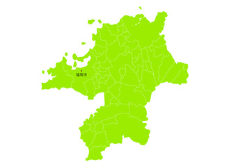 福岡県の行政区分付き地図
