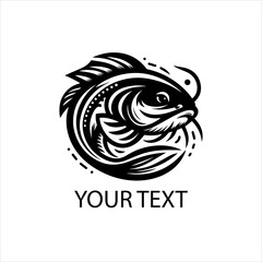 Black and White Catfish Logo Isolated on White Background