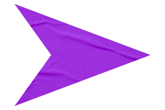 Purple crumpled paper arrow isolated on transparent background