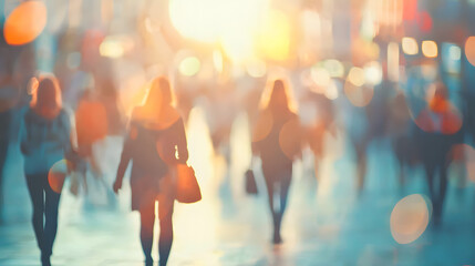 blurred bussines people walking at a trade fair comerce, background with copyspace