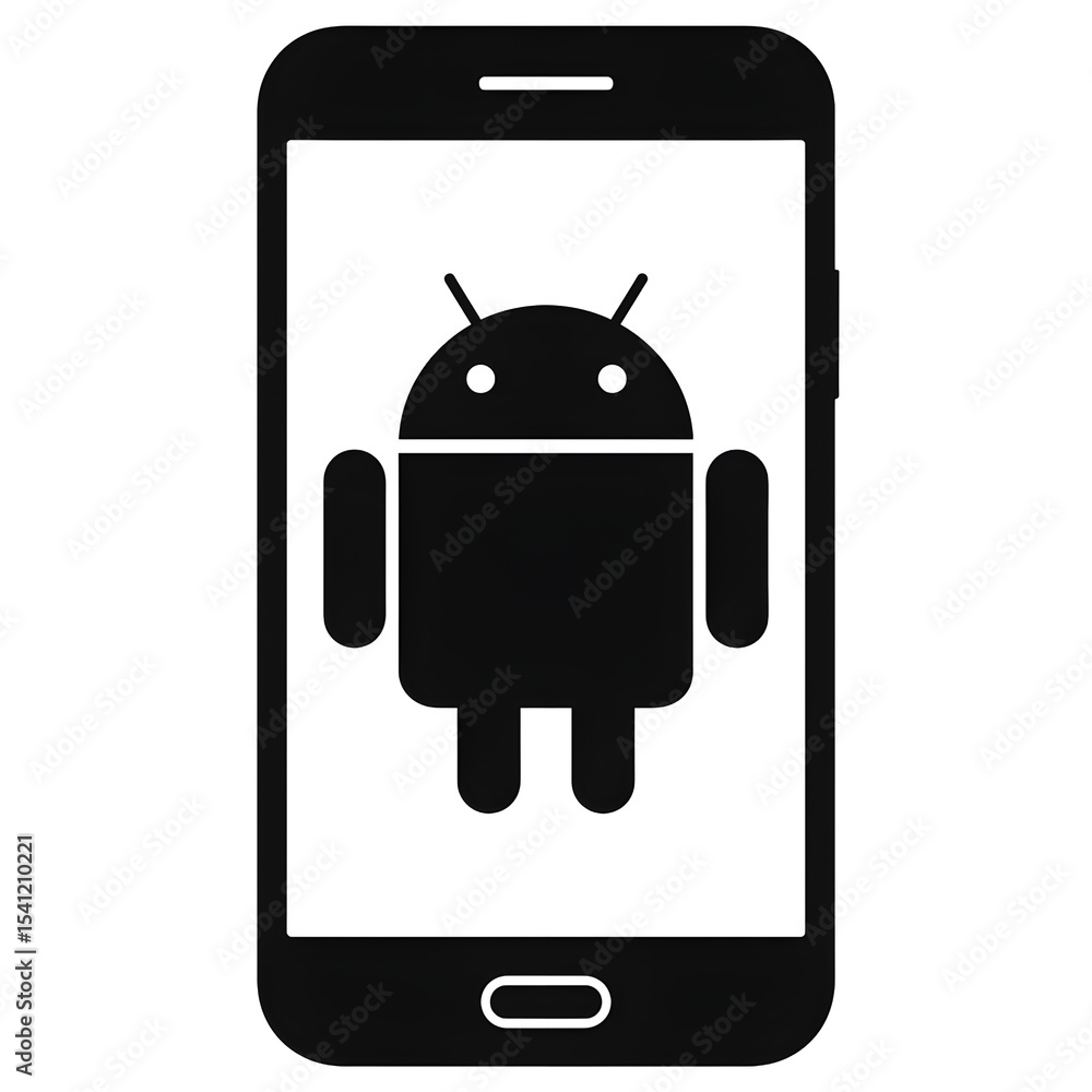 Aufkleber android robot logo displayed on a smartphone screen, a minimalist dark design ideal for app interfac