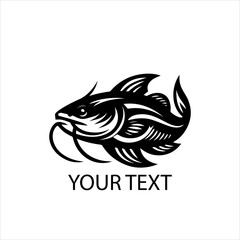 Black and White Catfish Logo Isolated on White Background