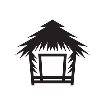 Traditional straw hut silhouette vector