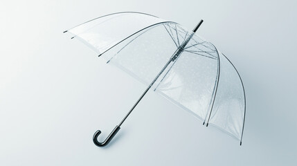 Transparent umbrella with raindrops on a light background
