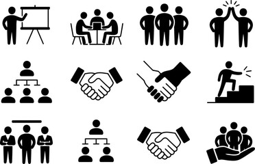 Business teamwork collaboration partnership presentation agreement organization success icons set 100 editable stock vector illustration