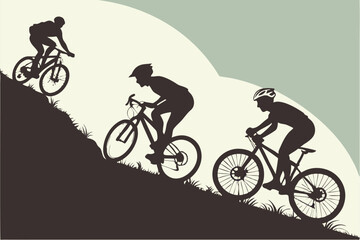 Silhouette Set of Bicycles and Cyclists