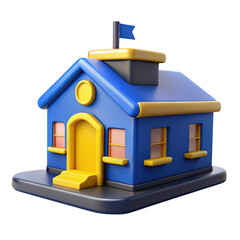 3d cartoon schoolhouse building isolated on transparent background