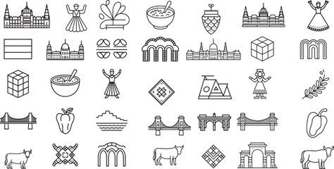 Fototapeta premium Detailed Outline Icons Set Representing Hungarian Culture and Landmarks