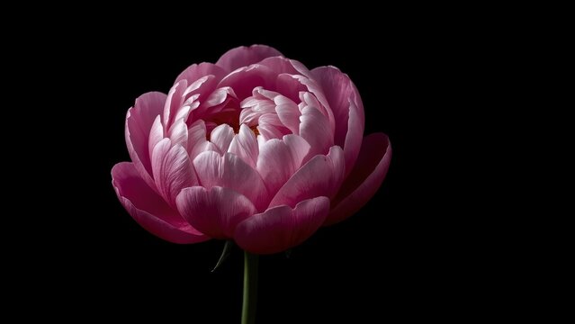 Pink Peony Bloom Against Black Background - Elegant Floral Photography