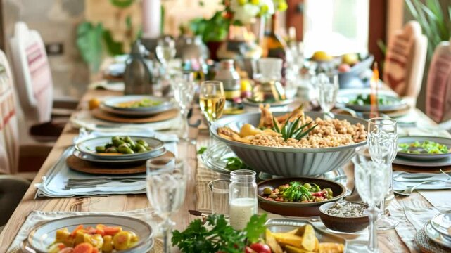 Large dinner party table setting