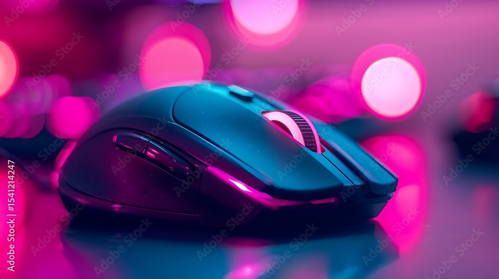 Poster close-up of a modern computer mouse in vibrant lighting.
