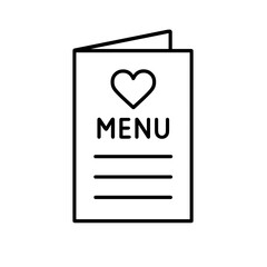 Menu card with heart in outline style – symbol of wedding dinner or romantic meal