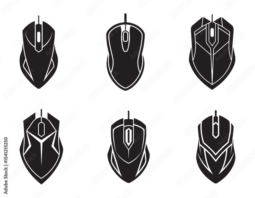 Fototapete gaming mouse in black fill icon. modern high performance wired mouse side view vector illustration i
