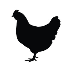 Chicken silhouette vector illustration, farm animal icon, poultry bird symbol, black isolated design

