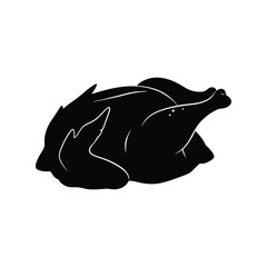 Grilled chicken silhouette vector illustration, barbecue food icon, roasted poultry, black isolated design