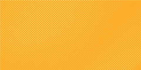 Yellow halftone pattern. Retro comic gradient background. Bright orange pixelated dotted texture overlay. modern art