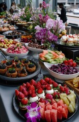 Obraz premium Catering buffet displaying delicious dishes and garnishes