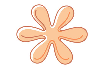 ApricotColored Flower with Rounded Petals and Brown Outline on White Background, Illustration