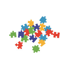 Fototapeta premium Puzzle pieces vector illustration, jigsaw game icon, teamwork solution, connection, problem solving design