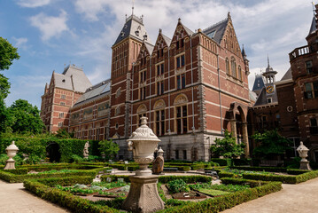 Amsterdam, Netherlands &ndash; May 21, 2025: Rijksmuseum old museum building and garden in a sunny day.