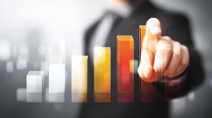 infographic abstraction style. Businessman analyzing growth chart with finger on the screen.