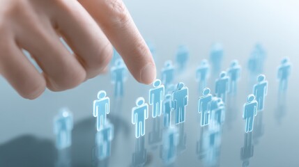 infographic abstraction style. Digital representation of people with a finger selecting one icon.