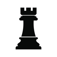 Rook chess piece silhouette vector illustration, classic game icon, strategy symbol, black isolated design

